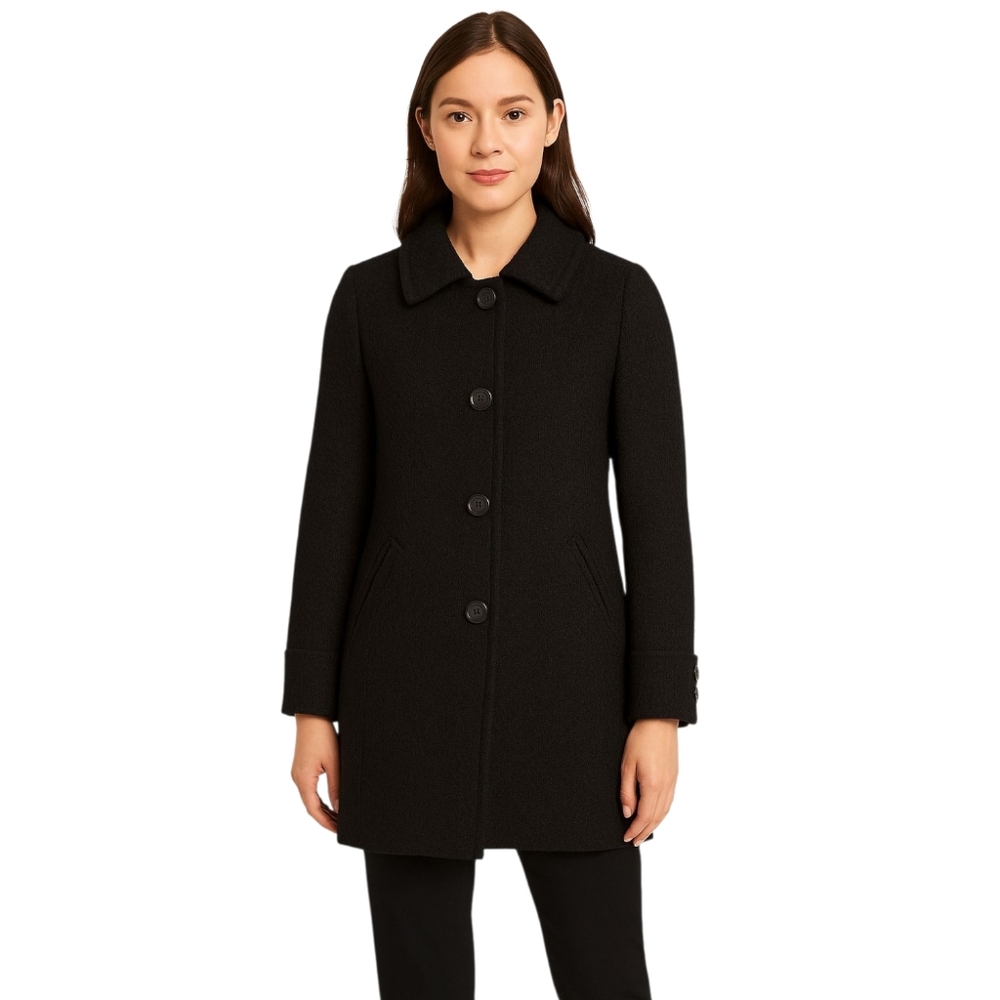 🧥 Ann Taylor Petites 8P Black Wool Textured Button Front Lined Coat Jacket